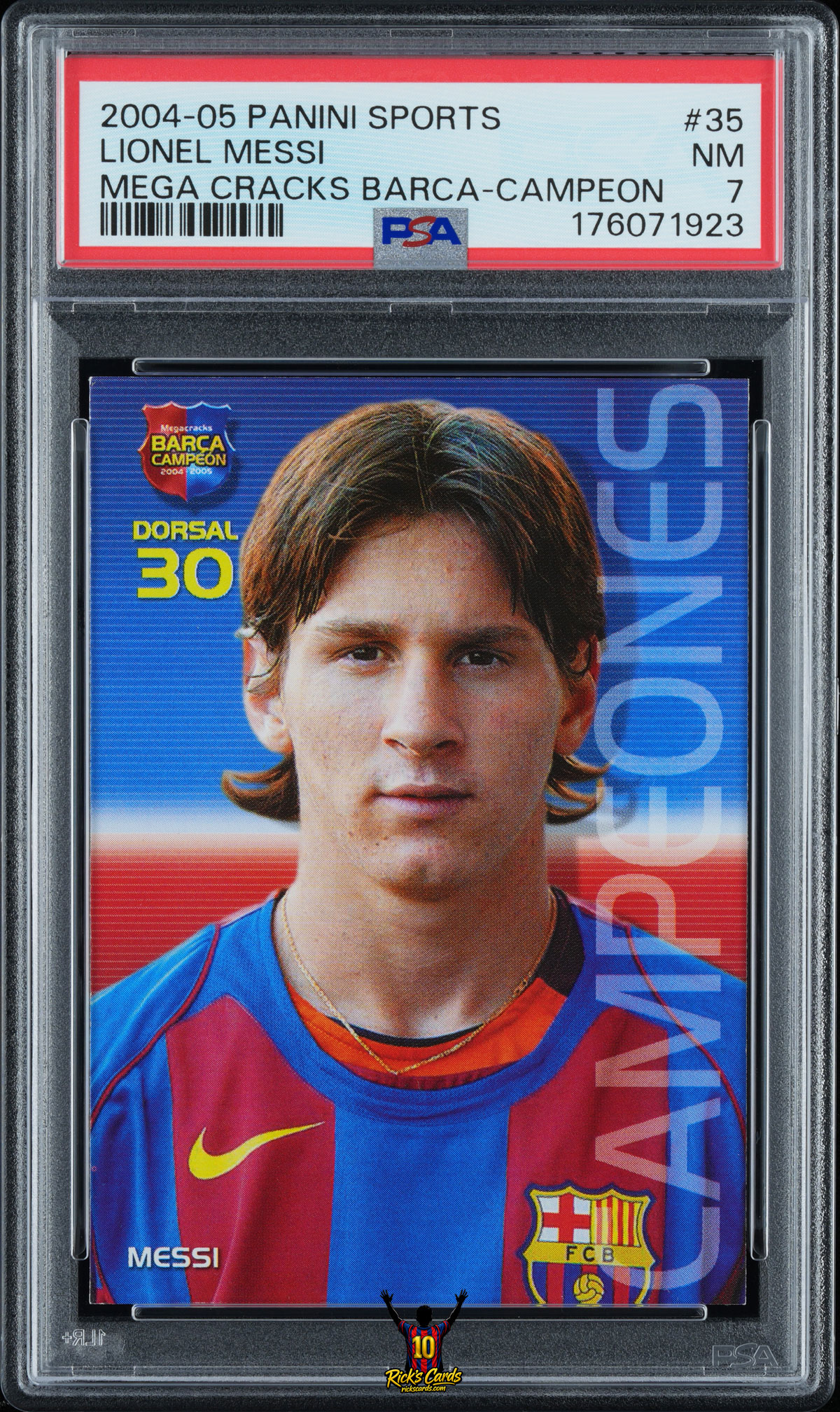 2004‑05 Panini Sports Mega Cracks Barça #35 Lionel Messi “Campeón” (Spanish) – PSA 7 Cert 176071923