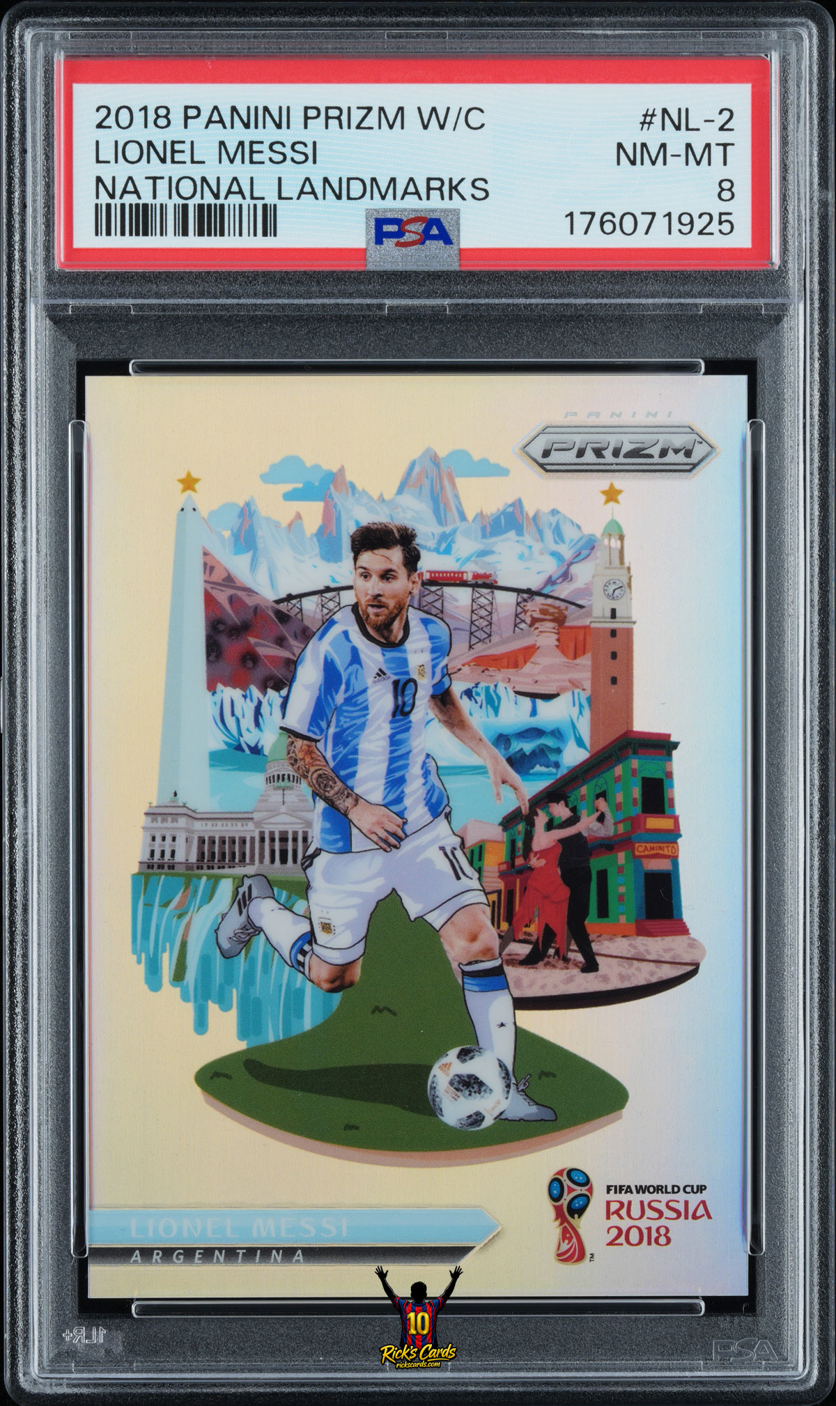 2018 Panini Prizm World Cup National Landmarks NL‑2 Lionel Messi – PSA 8 Cert 176071925
