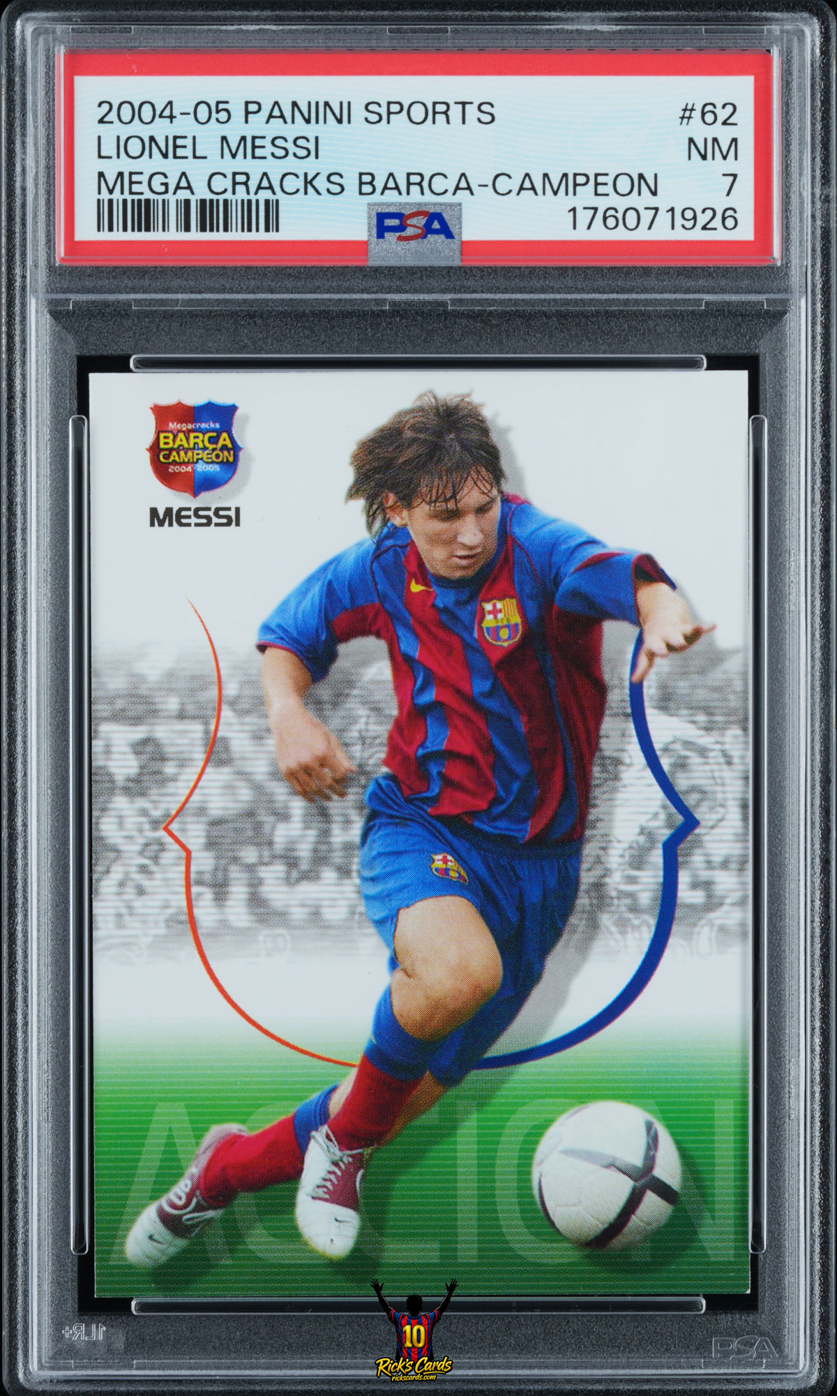 2004‑05 Panini Sports Mega Cracks Barça #62 Lionel Messi “Campeón” Spanish – PSA 7 Cert 176071926