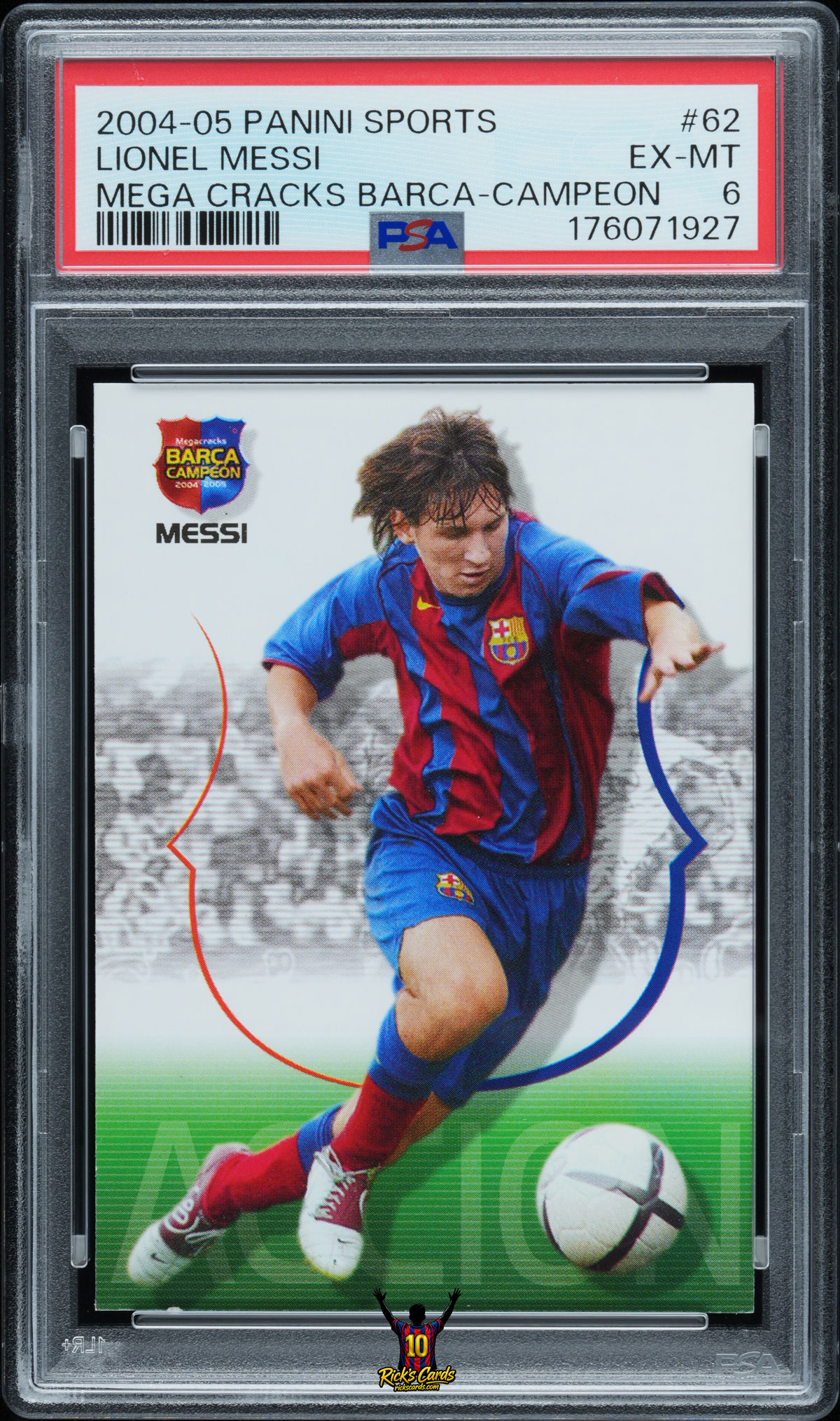 2004‑05 Panini Sports Mega Cracks Barça #62 Lionel Messi “Campeón” (Spanish) – PSA 6 cert 176071927