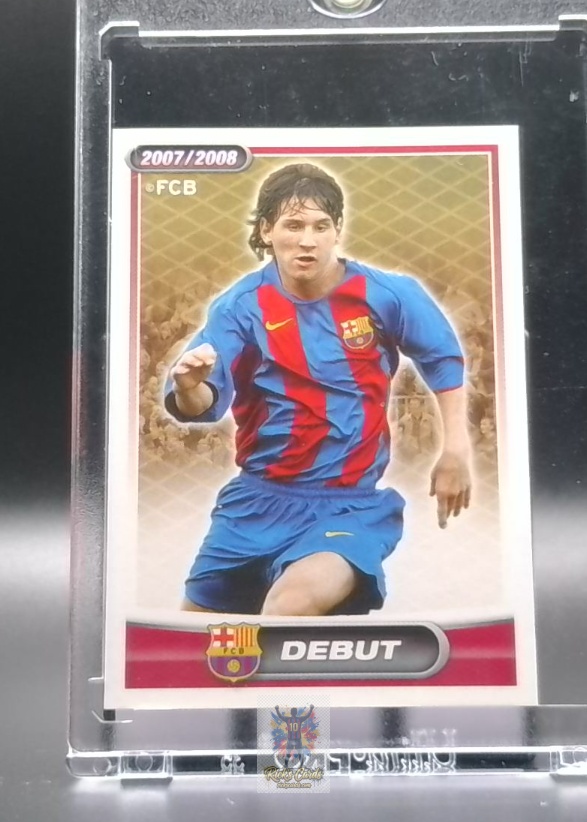  2007 Panini Lionel Messi card is from the FC Barcelona set, card #110, featuring Sticker. Messi Cards 1