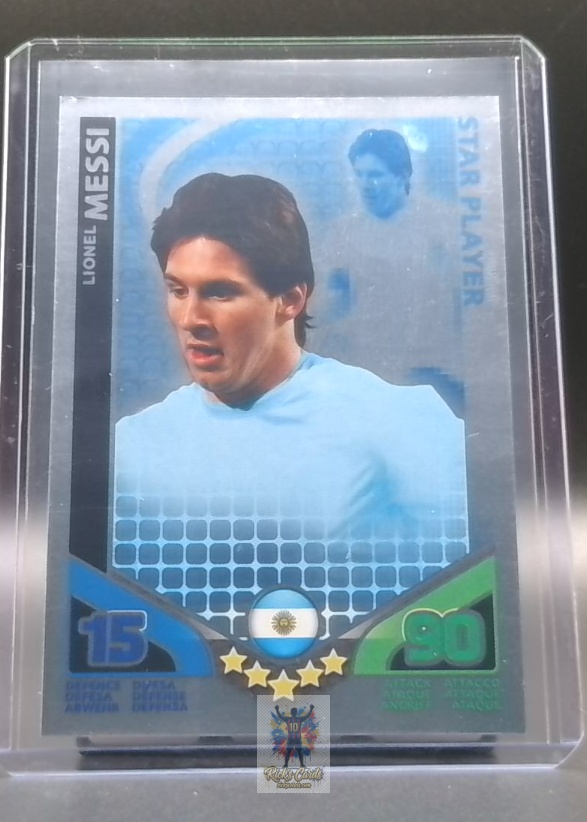   2010 Topps Lionel Messi card is from the Match Attax World Stars 2010 (World Cup) set, card #122, featuring Star Player Foil. Messi Cards 11