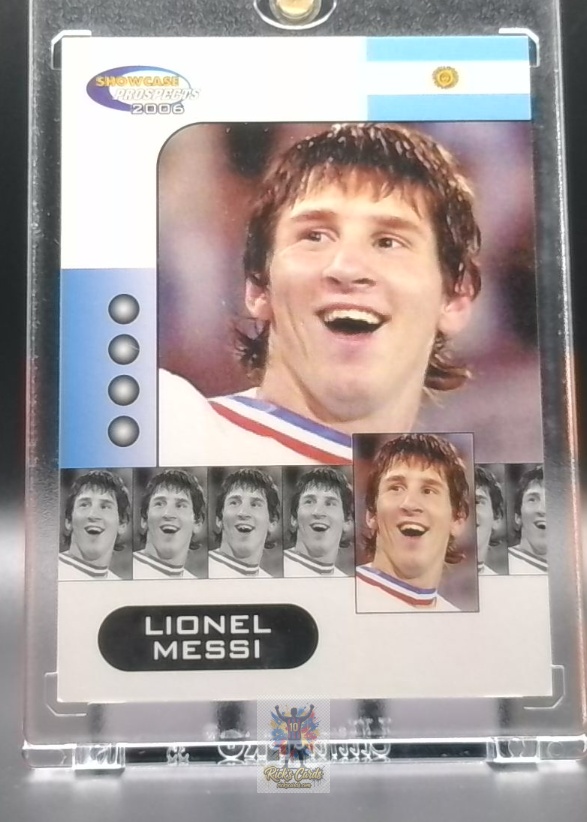   2006 Showcase Prospects Lionel Messi card is from the Base Set set, card #NNO, featuring Rookie Card. Messi Cards 20