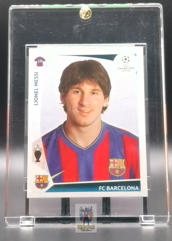   2009 Panini Lionel Messi card is from the UEFA Champions League Sticker Collection set, card #359, featuring Base Sticker. Messi Cards 28
