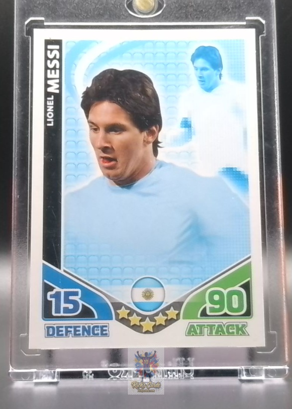   2010 Topps Lionel Messi card is from the Match Attax South Africa World Cup set, card #13, featuring Base Card. Messi Cards 36