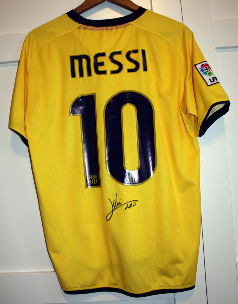 2008 Lionel Messi Autographed Yellow FC Barcelona Away shirt 