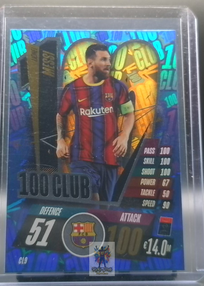 020-21 Topps Match Attax UEFA Champions League Lionel Messi 100 Club insert card (#CL9) 487